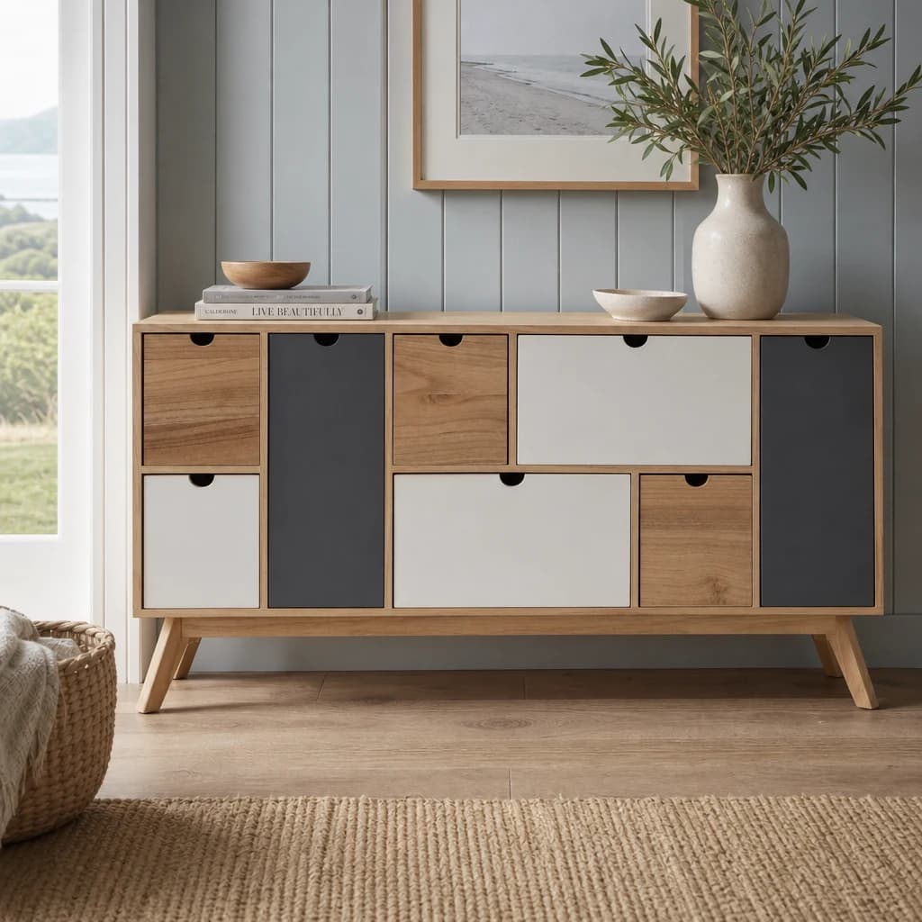 Watson Tri Colour Chest of 6 Drawers and 2 Doors Cabinet - Furniture, photo 1 of 8