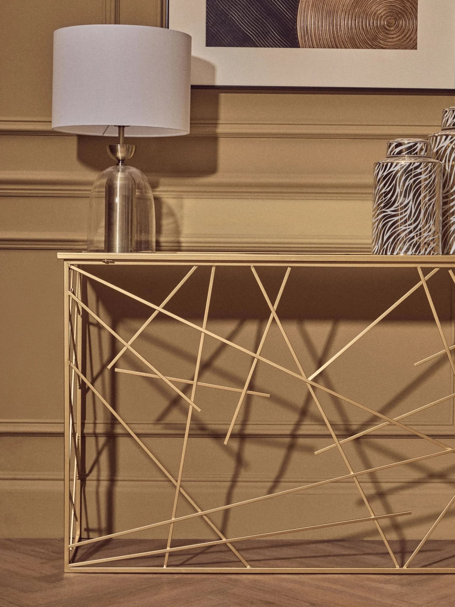 Farran Gold Finish Console Table With Mirror Top - Tables, photo 4 of 8