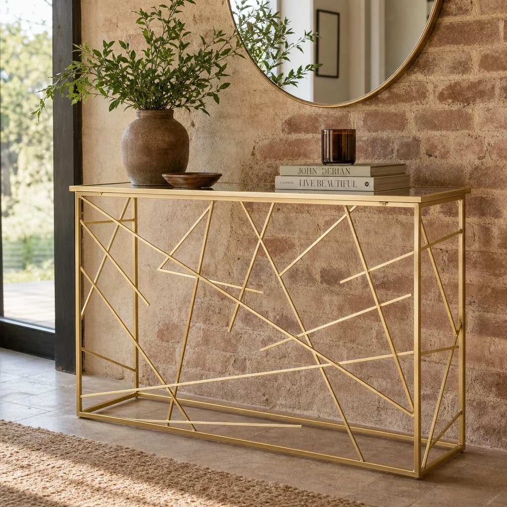 Farran Gold Finish Console Table With Mirror Top - Tables, photo 1 of 8
