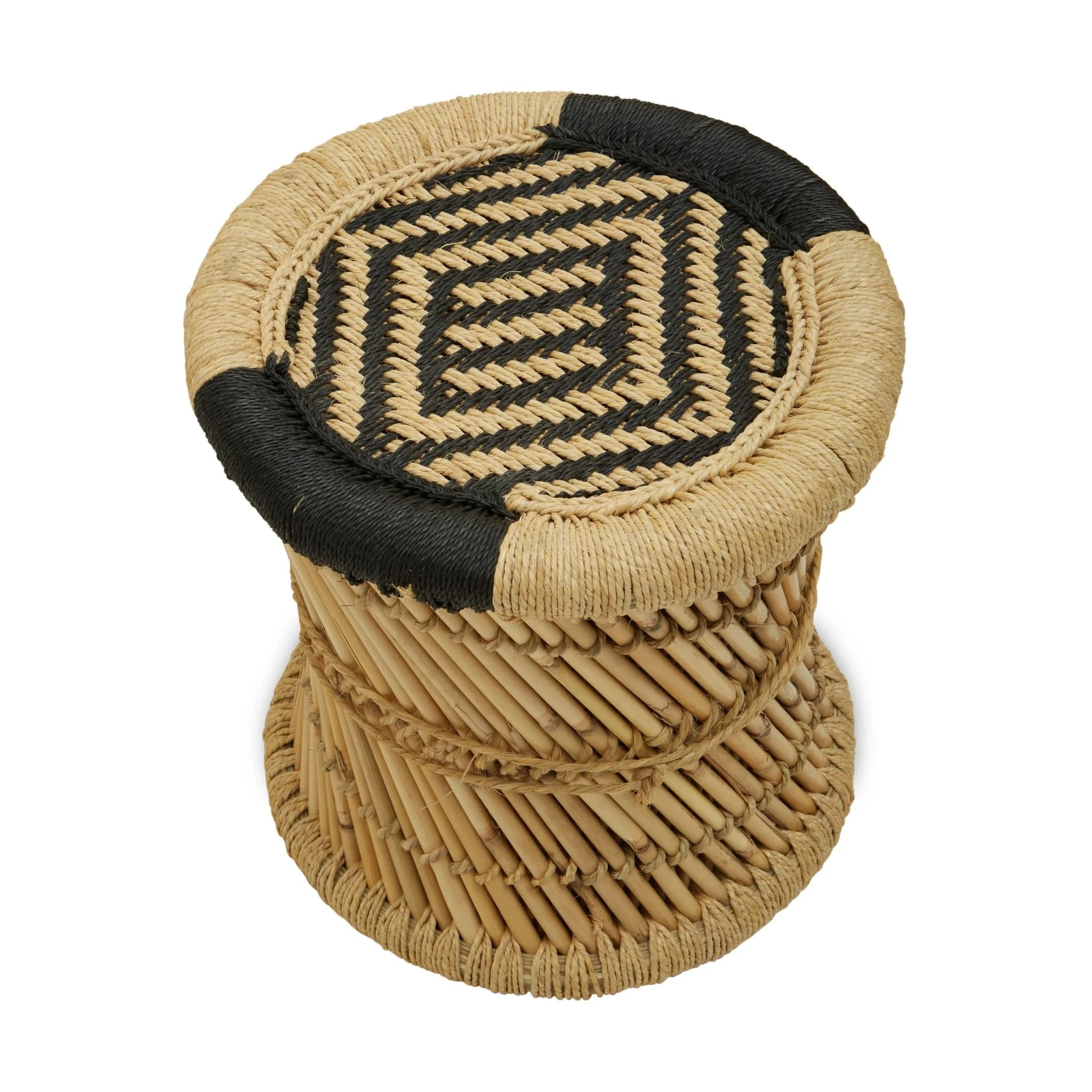 Rowan Natural And Black Woven Bamboo Chair And Stool Set - Seating, photo 2 of 8