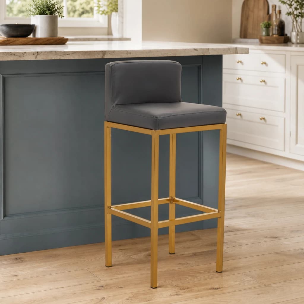 Baina Dark Grey And Gold Finish Bar Chair - Seating, photo 1 of 8