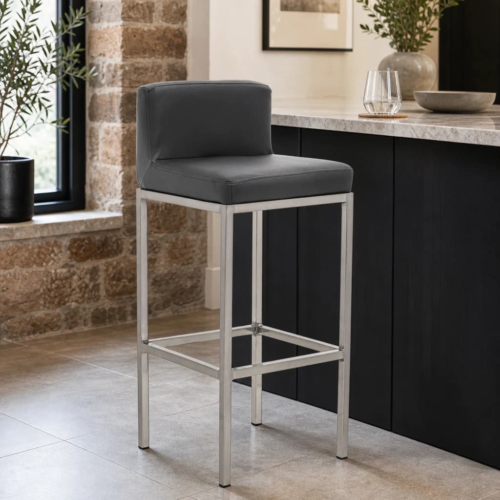 Baina Dark Grey And Chrome Finish Bar Chair