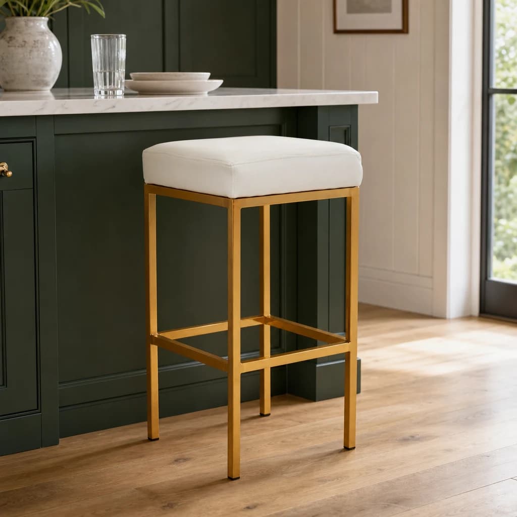 Baina White And Gold Finish Bar Stool - Seating, photo 1 of 6