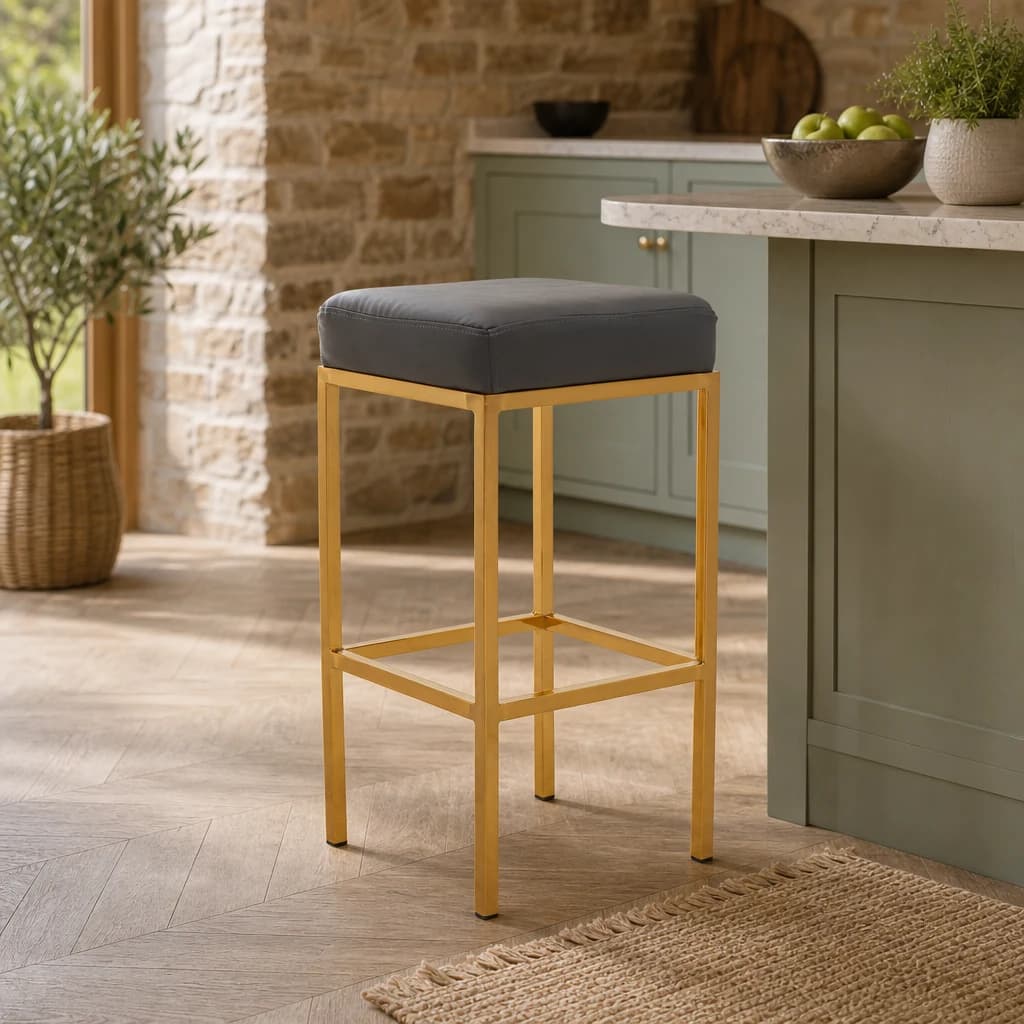 Baina Dark Grey And Gold Finish Bar Stool - Seating, photo 1 of 6