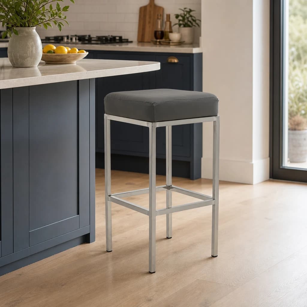 Baina Dark Grey And Chrome Finish Bar Stool - Seating, photo 1 of 7