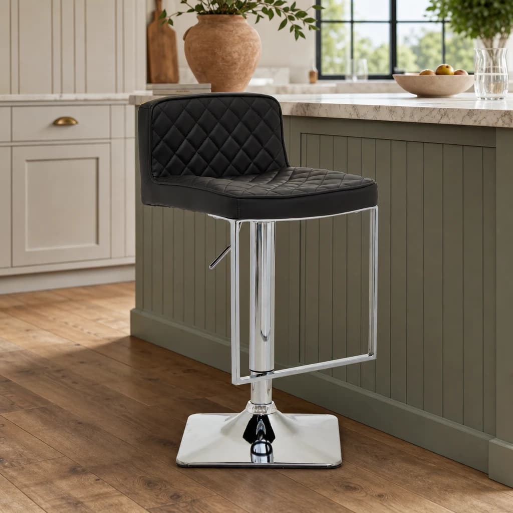 Baina Black And chrome Bar Stool With Square Base - Seating, photo 1 of 7