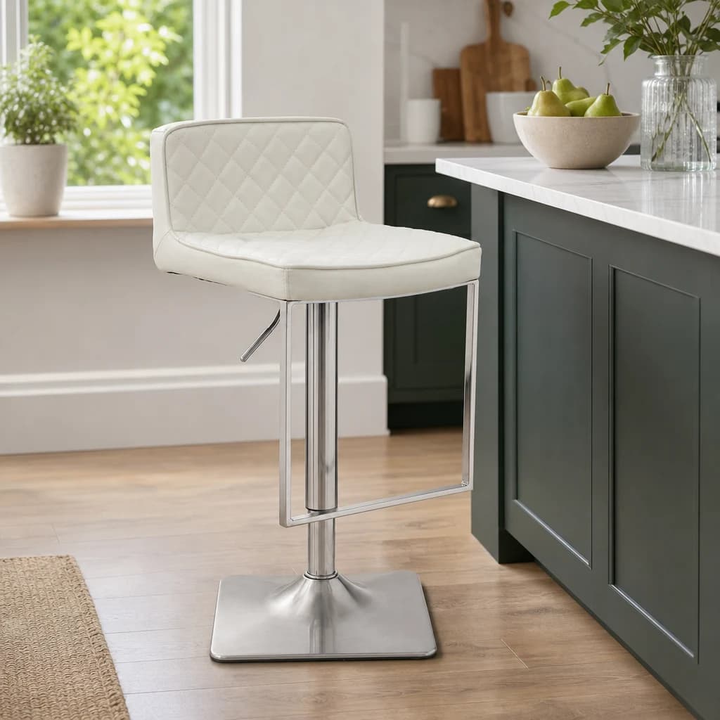 Baina White And Chrome Bar Stool With Square Base - Seating, photo 1 of 8