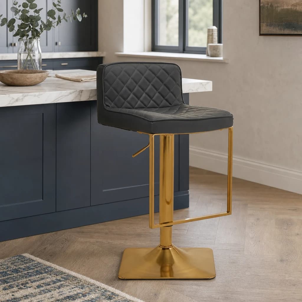 Baina Dark Grey And Gold Square Base Bar Stool - Seating, photo 1 of 8