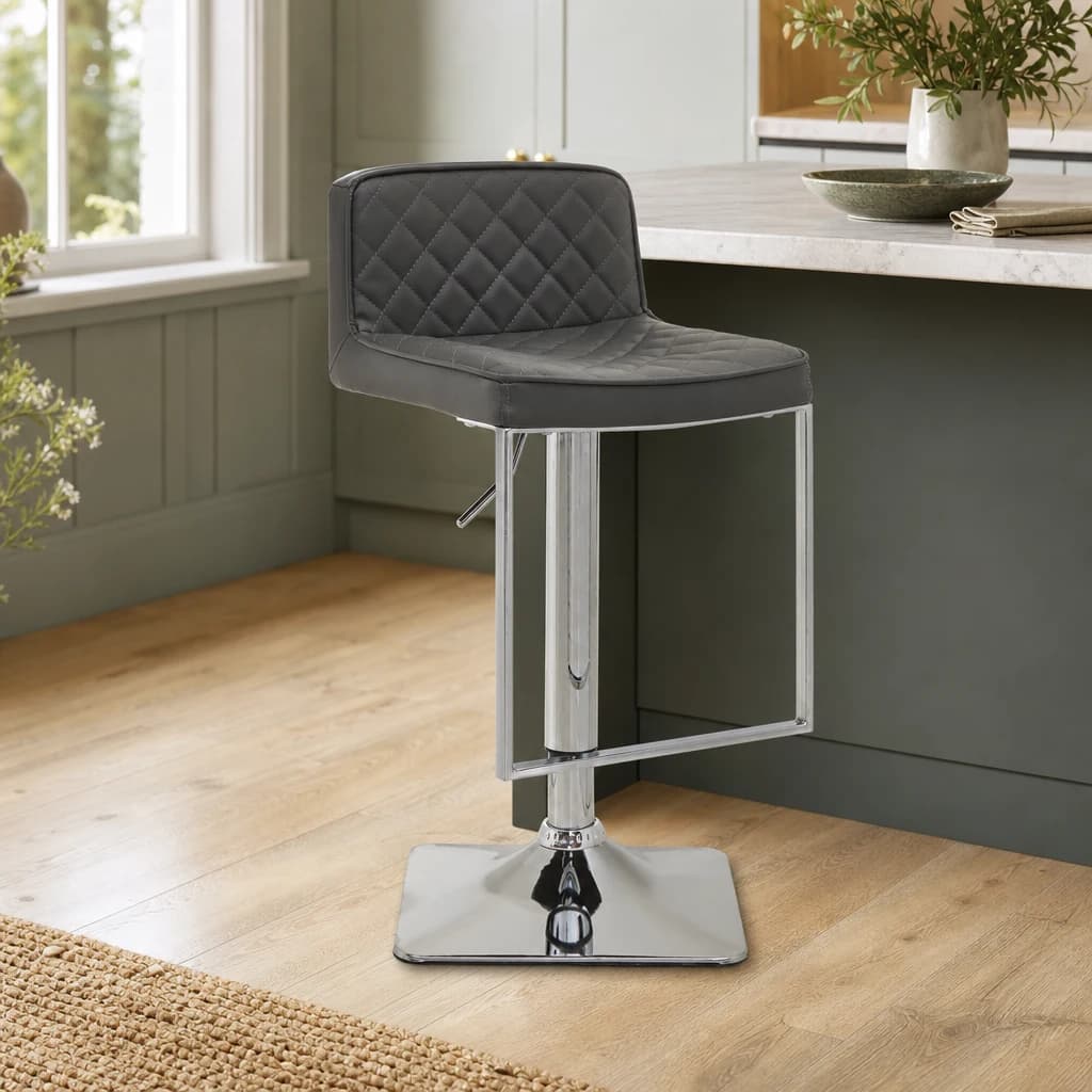 Baina Dark Grey And Chrome Square Base Bar Stool - Seating, photo 1 of 8