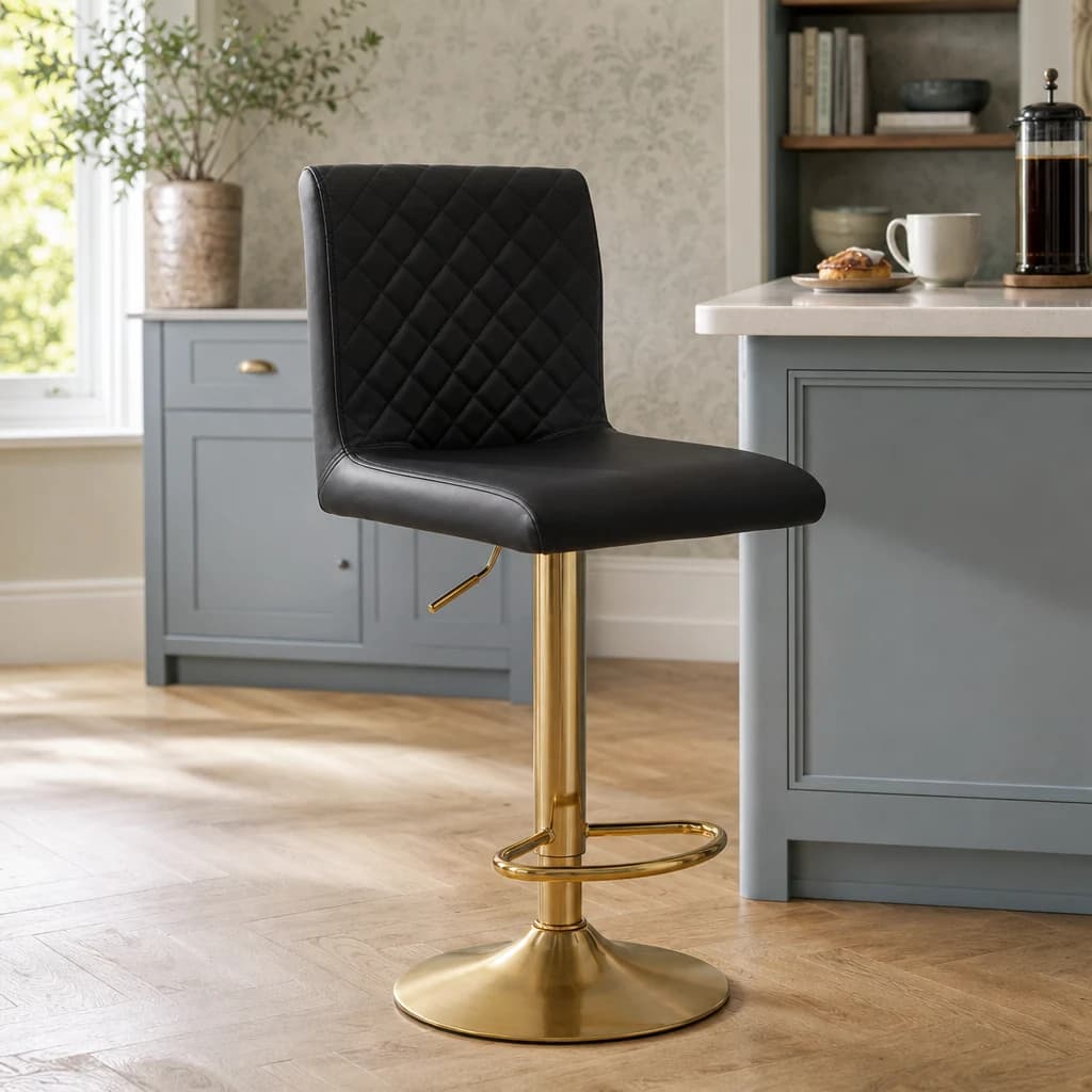 Baina Black And Gold Bar Stool With Round Base - Seating, photo 1 of 8