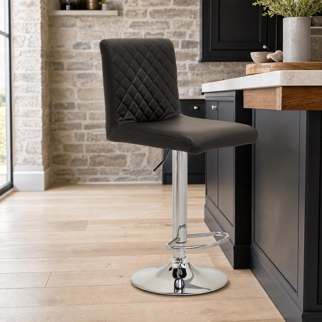 Baina Black And Chrome Bar Stool With Round Base - Seating, photo 1 of 8
