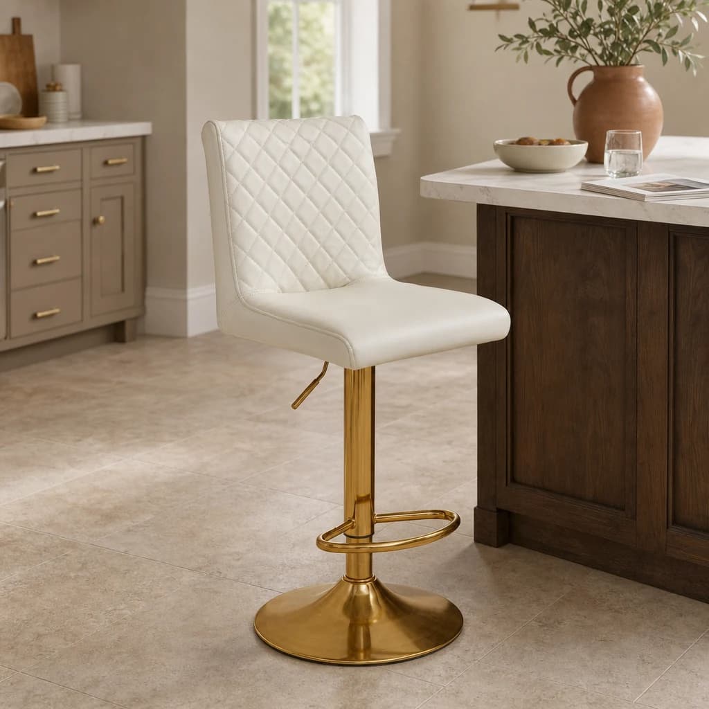 Baina White And Gold Bar Stool With Round Base - Seating, photo 1 of 8