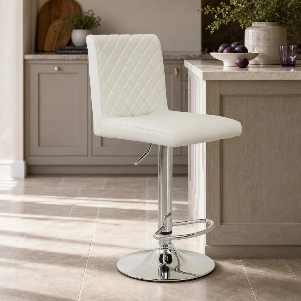 Baina White And Chrome Bar Stool With Round Base - Seating, photo 1 of 8