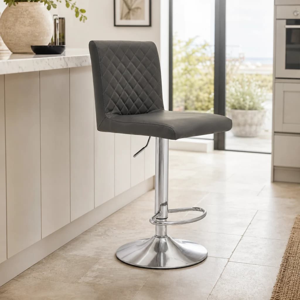 Baina Dark Grey Chrome Bar Stool With Round Base - Seating, photo 1 of 2
