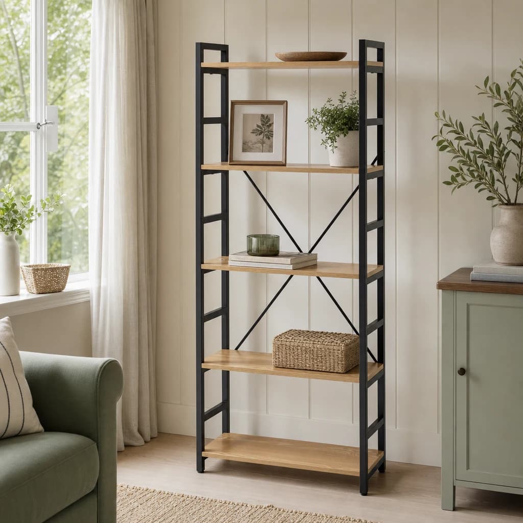 Laxton 5 Tier Light Oak Effect Shelf Unit - Bookcases & shelving, photo 1 of 8
