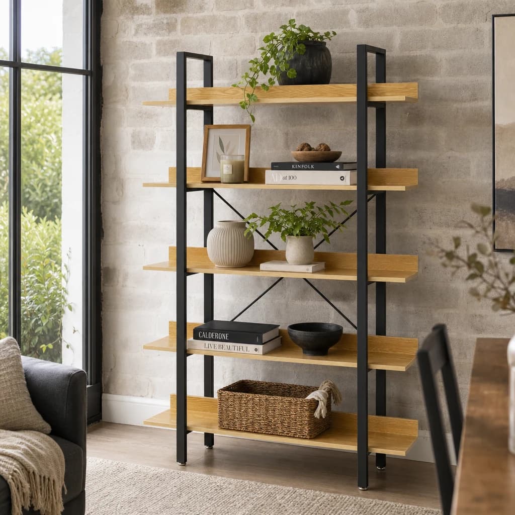 Laxton 5 Tier Light Oak Effect Shelving Unit - Bookcases & shelving, photo 1 of 8