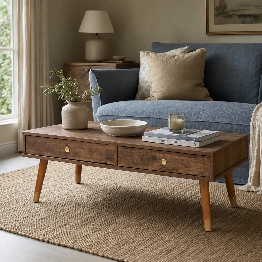 Frida Wood Veneer Coffee Table with 2 Drawers - Tables, photo 1 of 8
