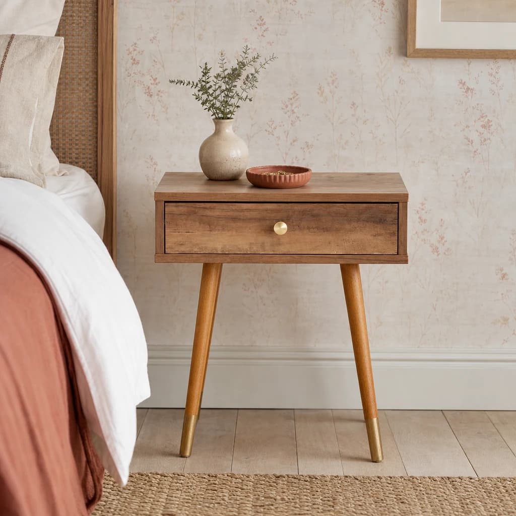 Frida Wood Veneer Bedside Table with 1 Drawer - Tables, photo 1 of 8