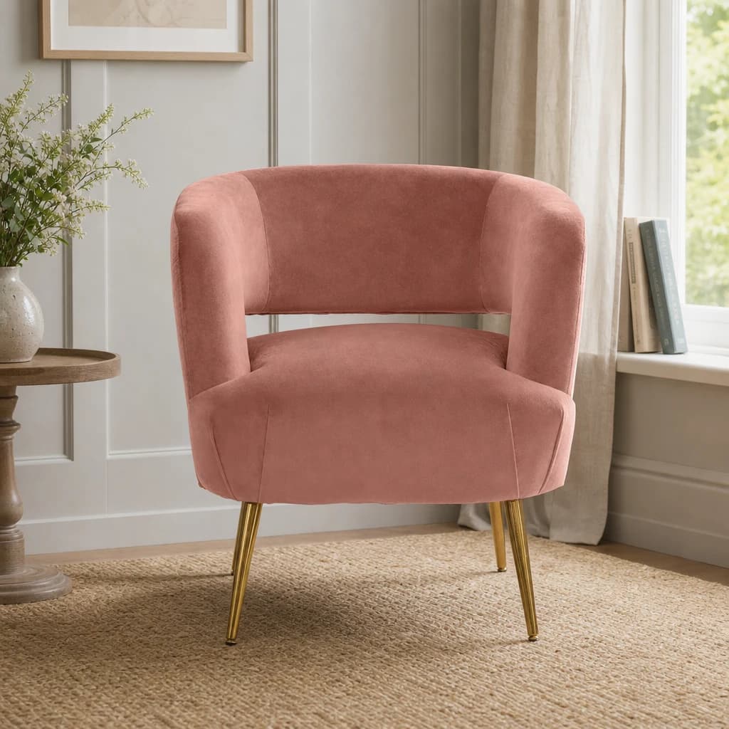 Larissa Pink Velvet Curved Accent Chair - Seating, photo 1 of 8