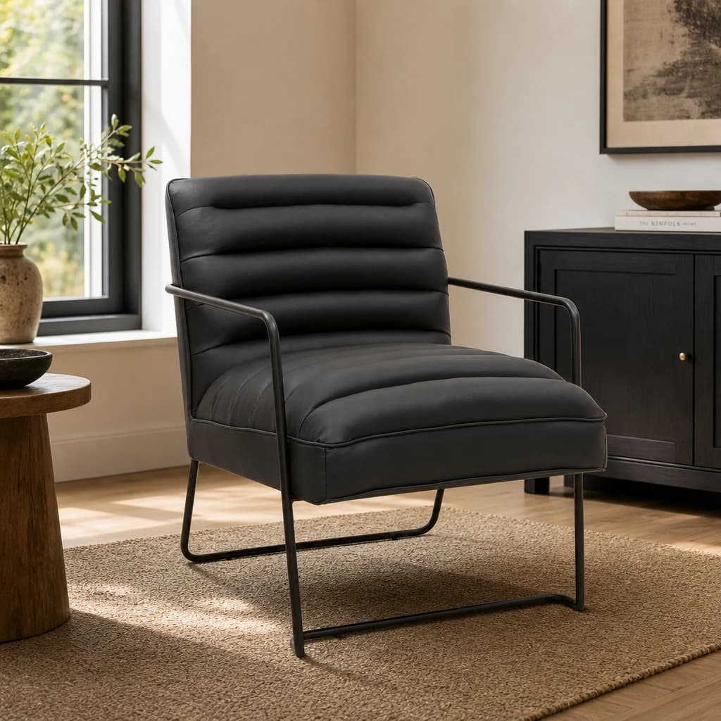 New Foundry Leather Effect Black Chair - Seating, photo 1 of 8