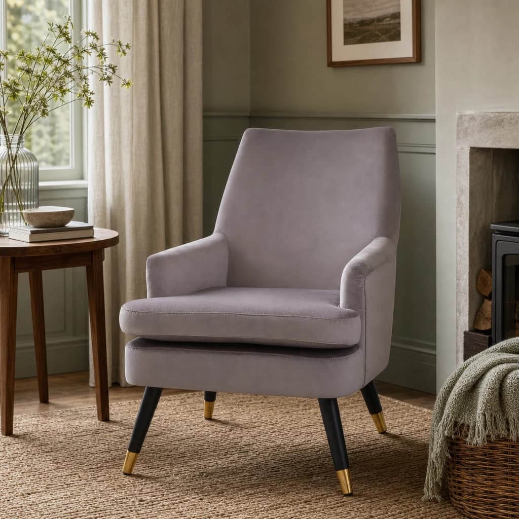 Loretta Mink Velvet Accent Chair With Wooden legs - Seating, photo 1 of 8