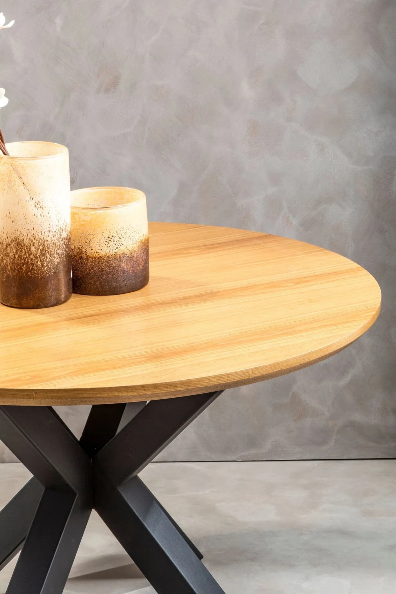 Salford Wood Veneer Round Dining Table With Black Metal Legs - Tables, photo 3 of 8