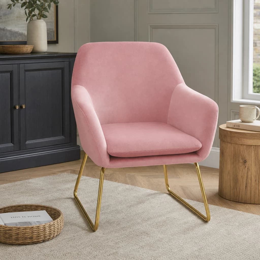 Xander Pink Velvet Modern Accent Chair - Seating, photo 1 of 8