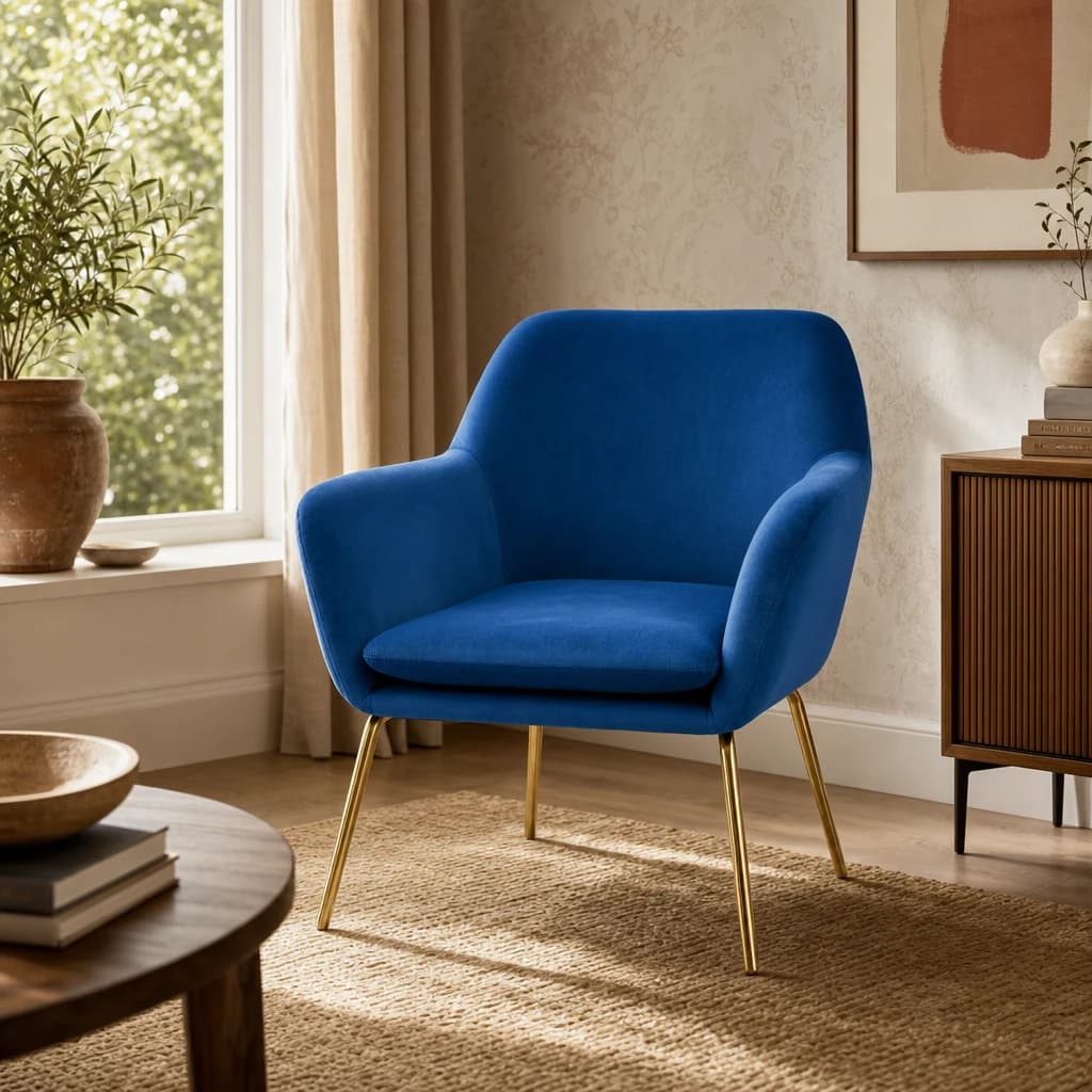 Xander Midnight Blue Velvet Modern Accent Chair - Seating, photo 1 of 8