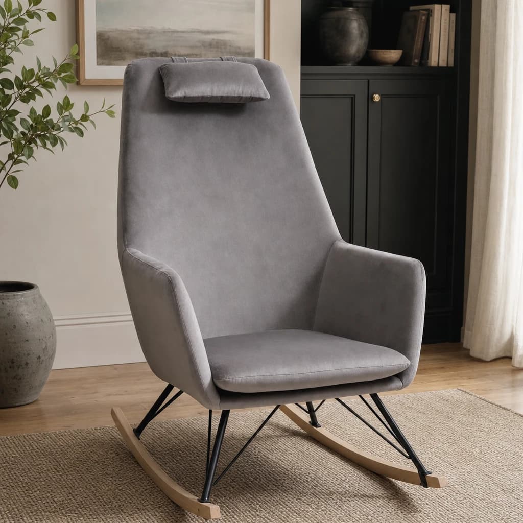 Stockholm Grey Velvet Rocking Chair - Seating, photo 1 of 8