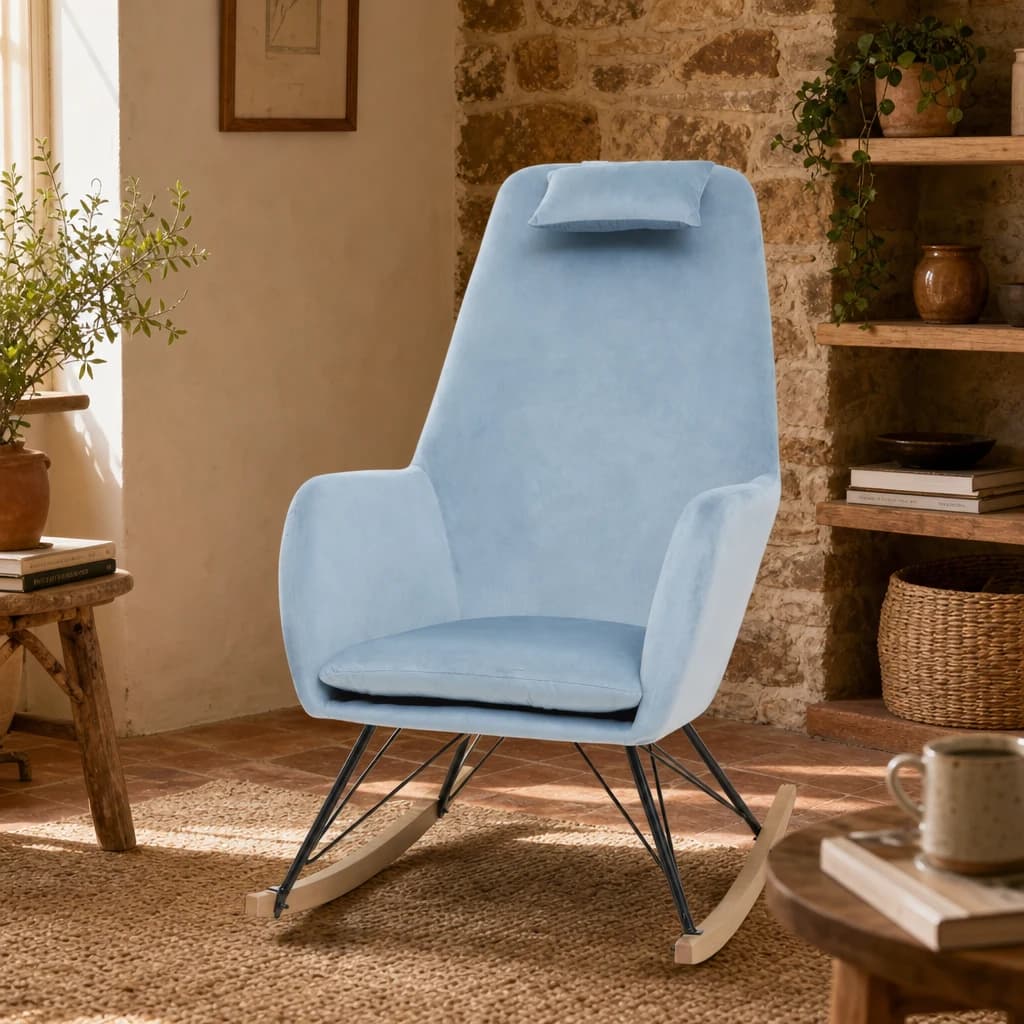 Stockholm Blue Velvet Rocking Chair - Seating, photo 1 of 8