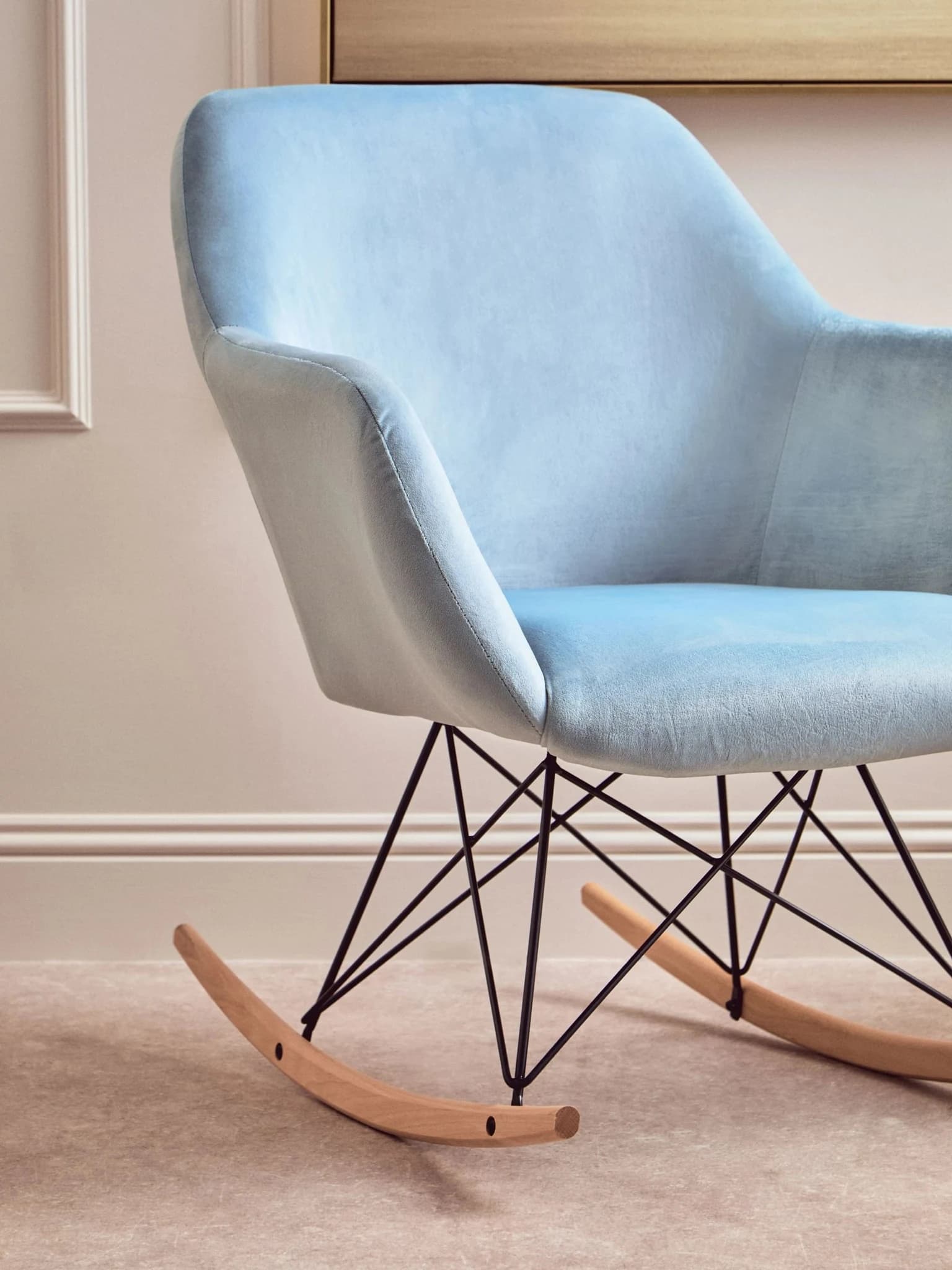 Stockholm Small Blue Velvet Rocking Chair - Seating, photo 5 of 8