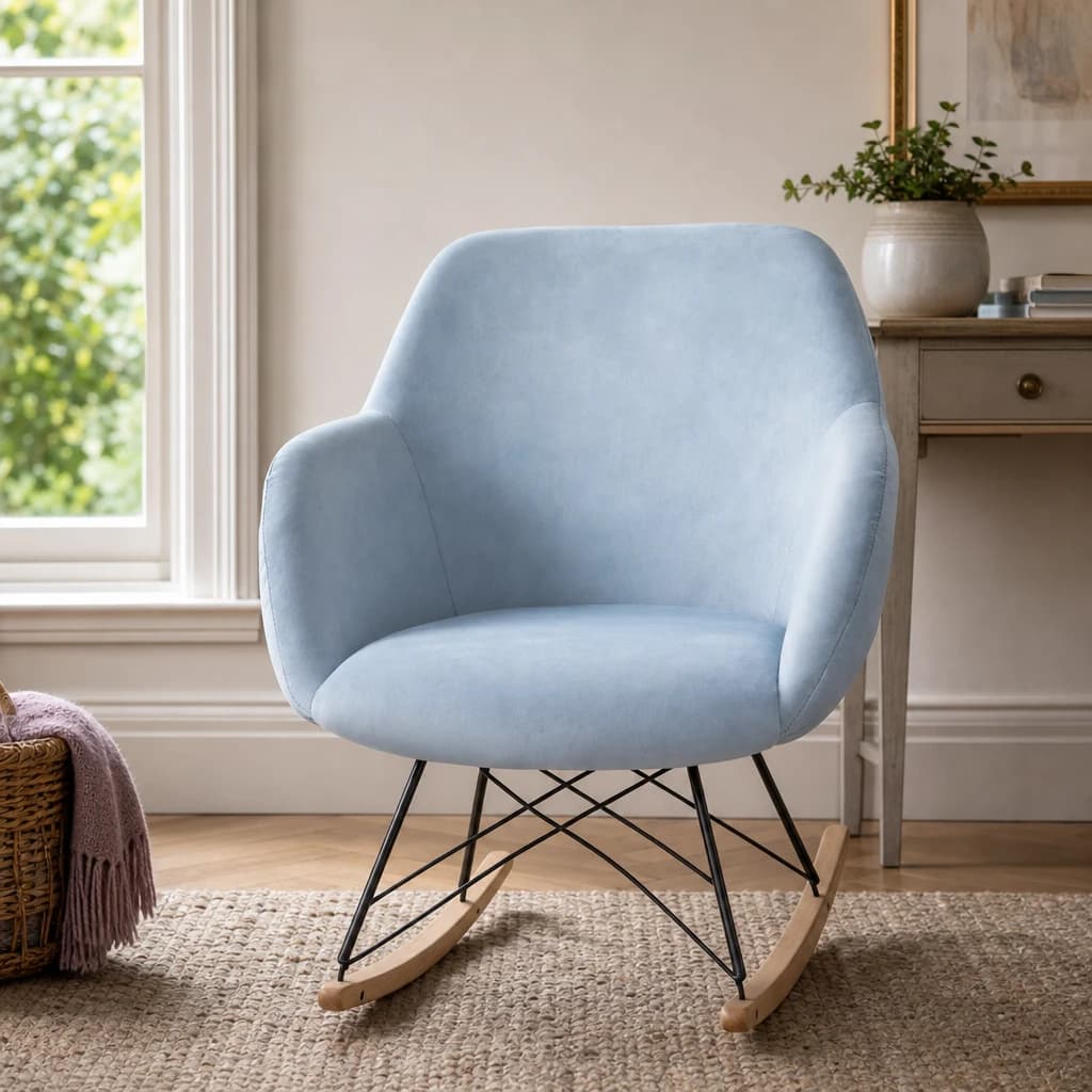 Stockholm Small Blue Velvet Rocking Chair