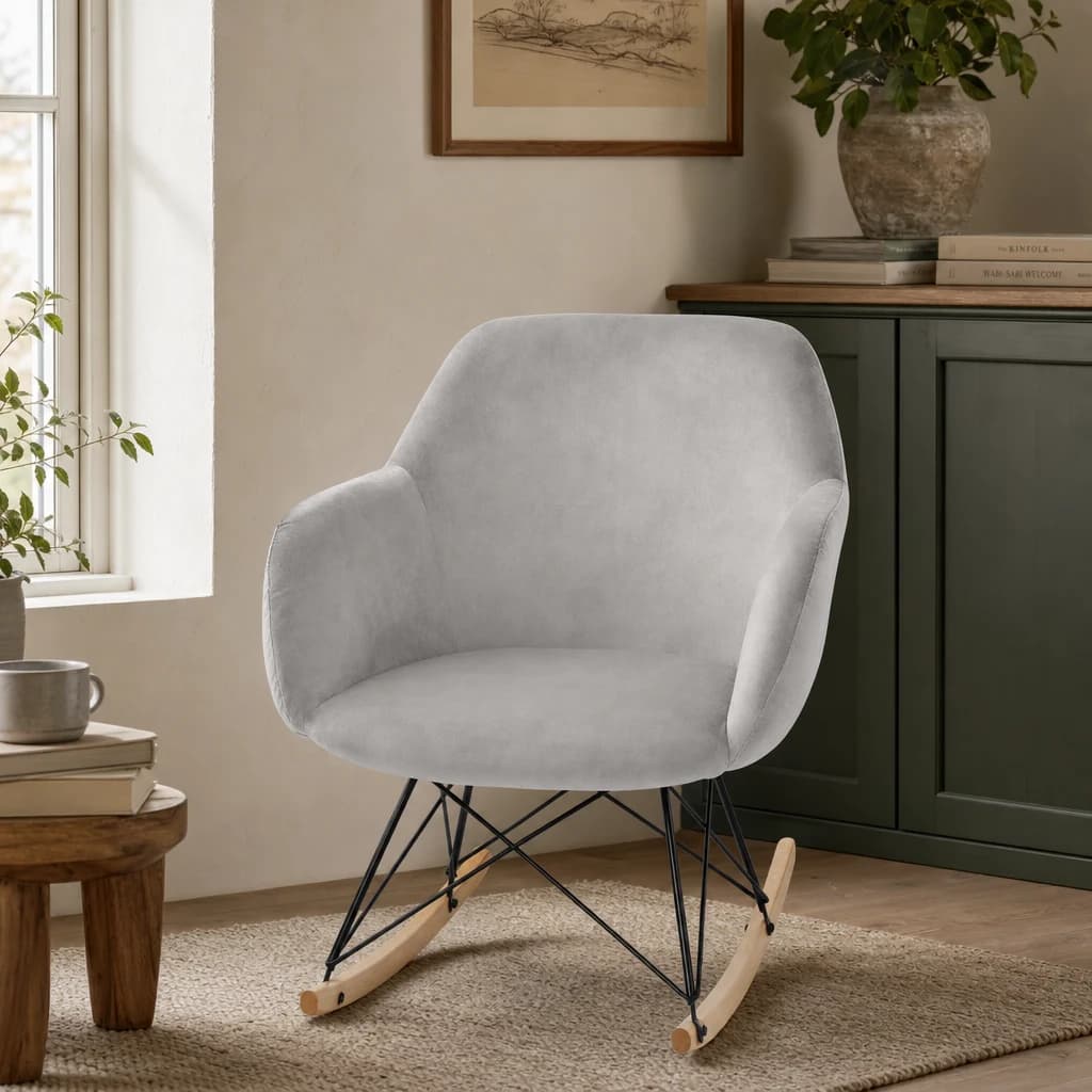 Stockholm Small Grey Velvet Rocking Chair - Seating, photo 1 of 8