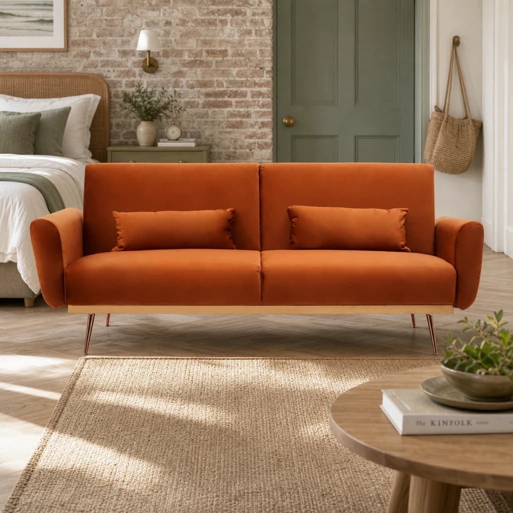 Hatton Burnt Orange Velvet Sofa Bed - Seating, photo 1 of 8