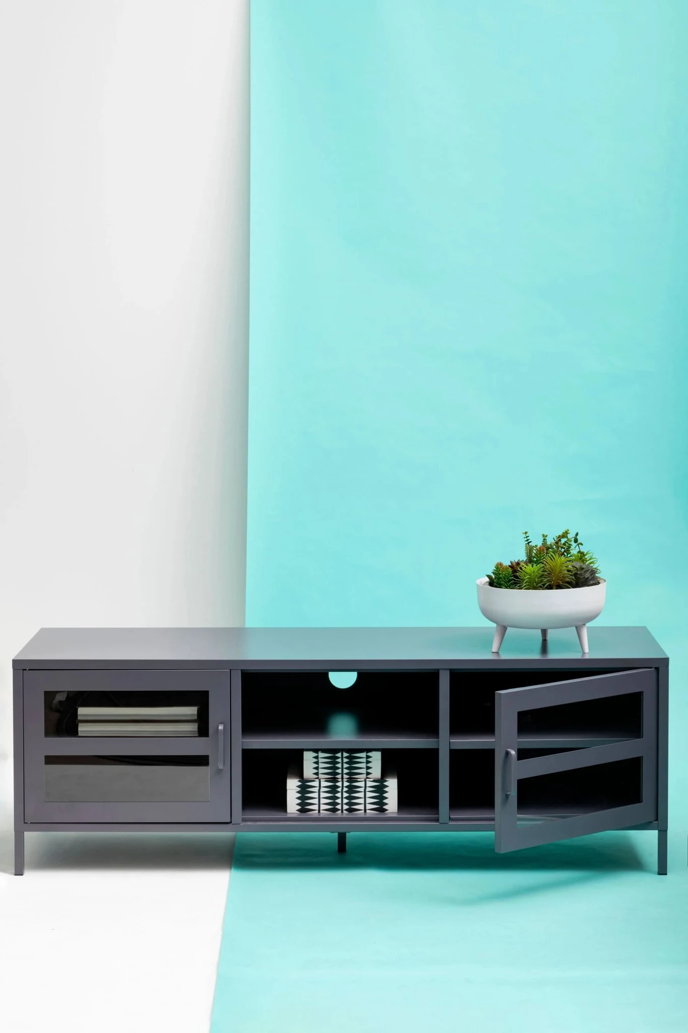 Acier Two Door Grey Metal Media Unit - Bookcases & shelving, photo 8 of 8