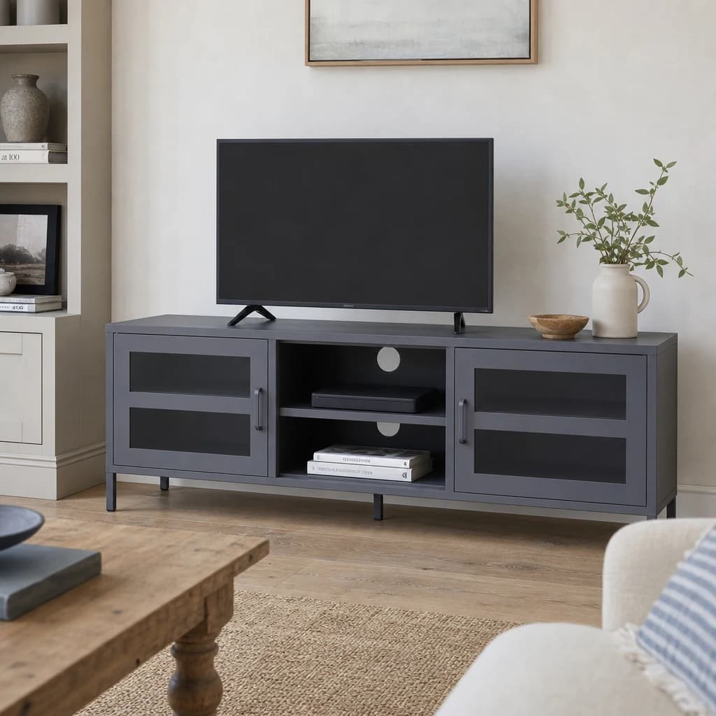 Acier Two Door Grey Metal Media Unit - Bookcases & shelving, photo 1 of 8