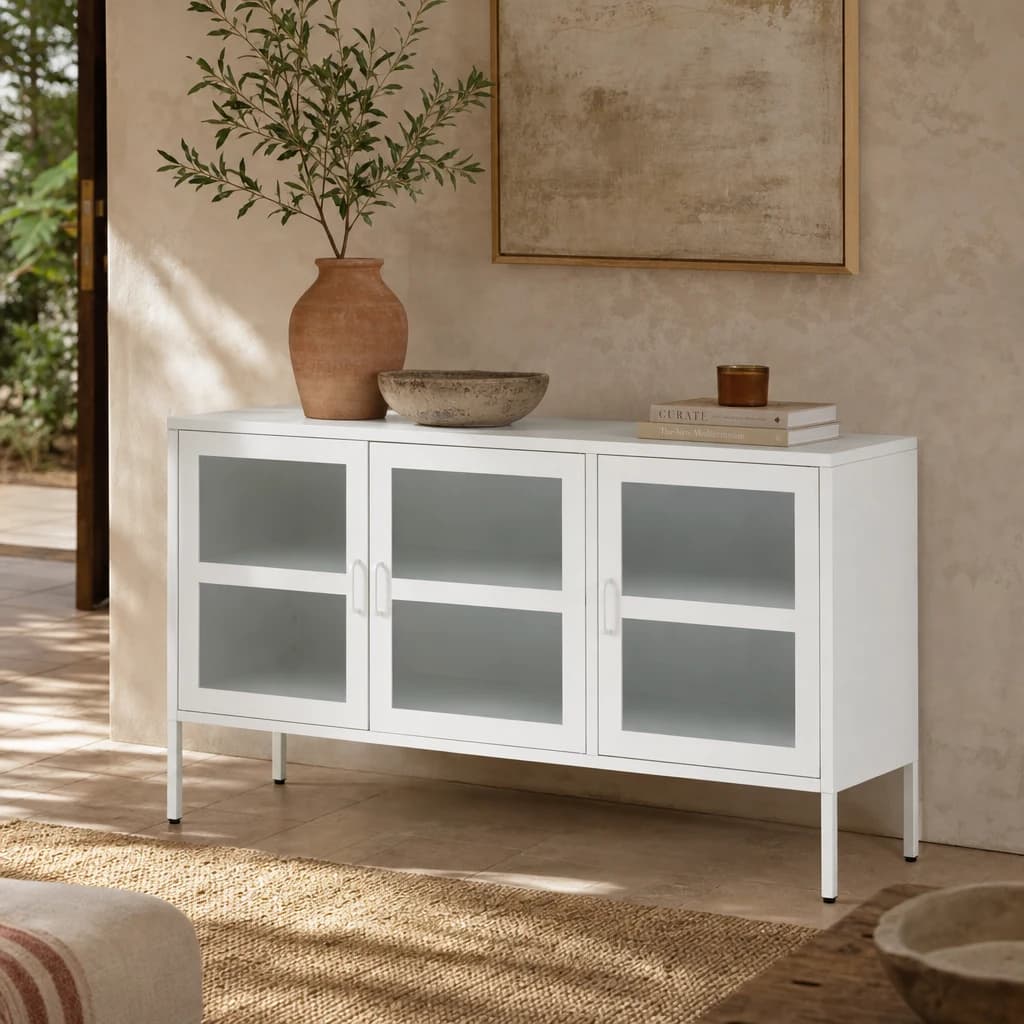 Acier Three Door White Metal Sideboard - Bookcases & shelving, photo 1 of 8
