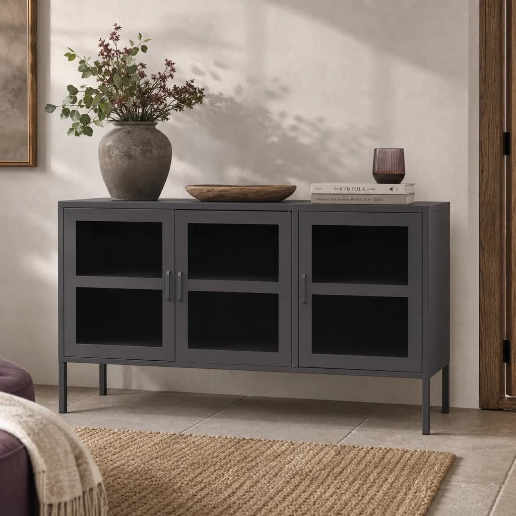 Acier Three Door Grey Metal Sideboard - Bookcases & shelving, photo 1 of 8