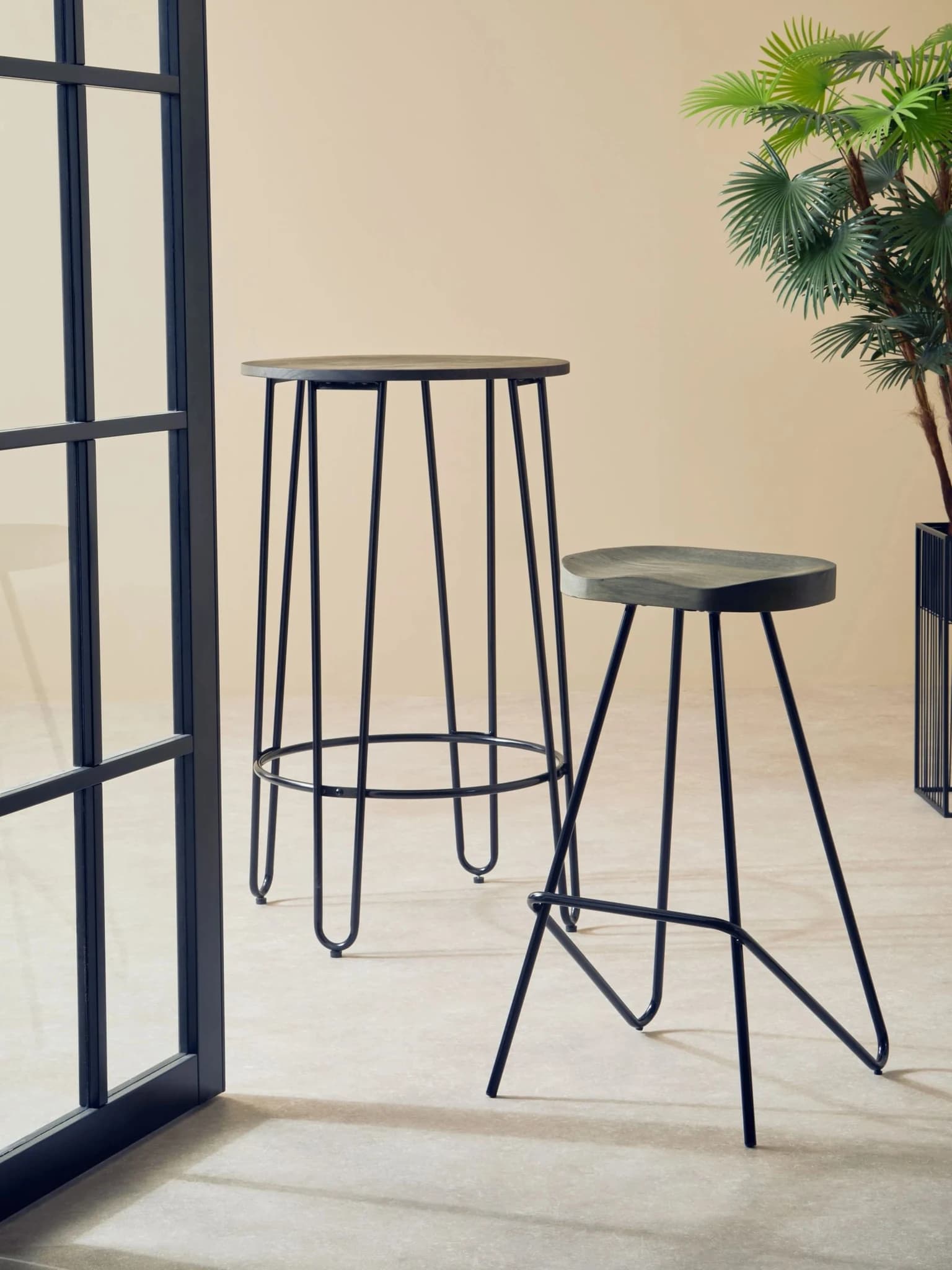 District Wooden Top Bar Stool With Metal Legs - Seating, photo 3 of 8