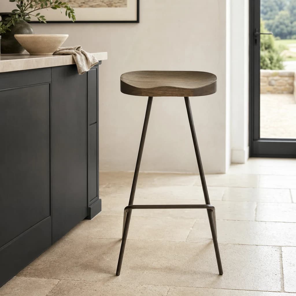 District Wooden Top Bar Stool With Metal Legs - Seating, photo 1 of 8