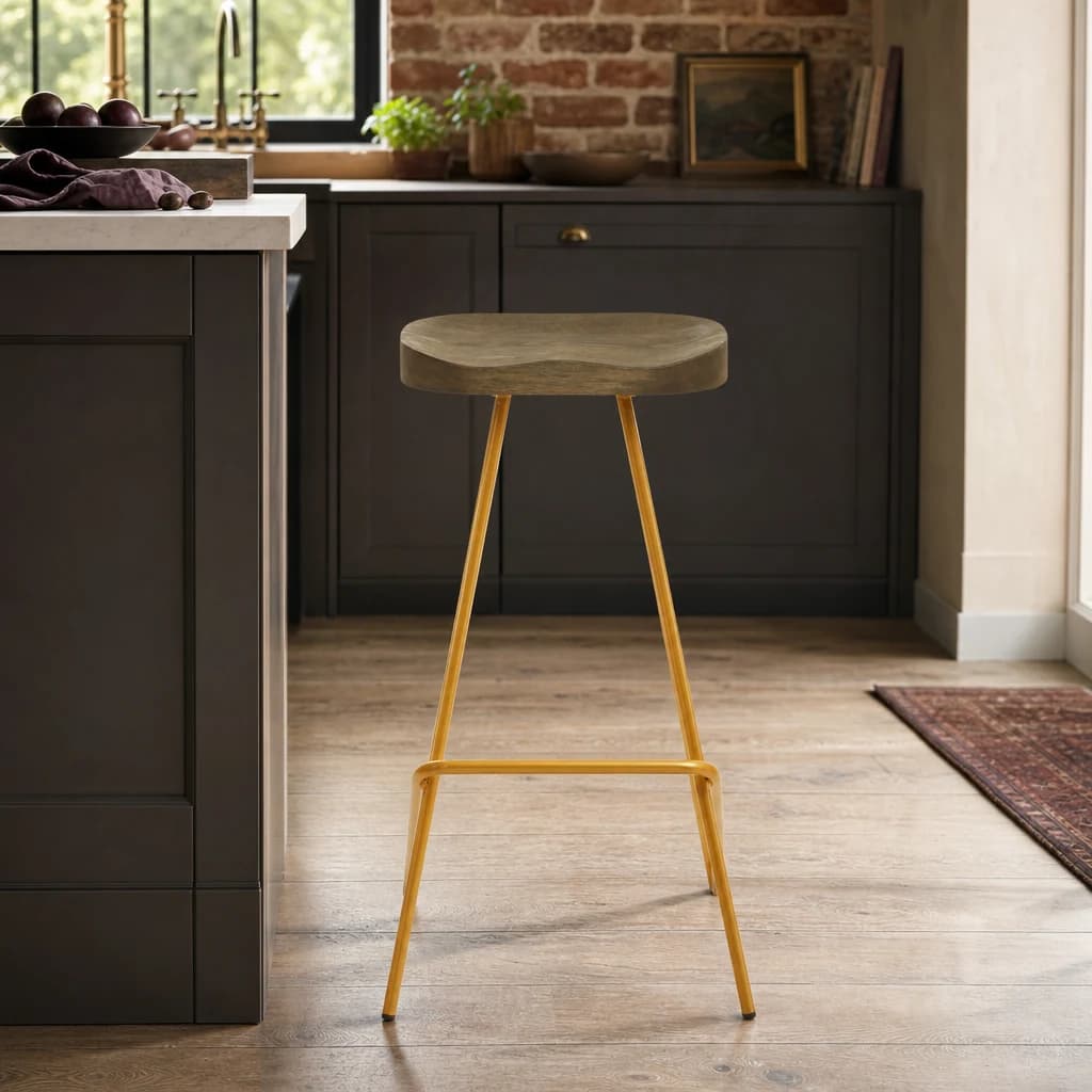 District Elm Wood Bar Stool With Metal Legs - Seating, photo 1 of 8