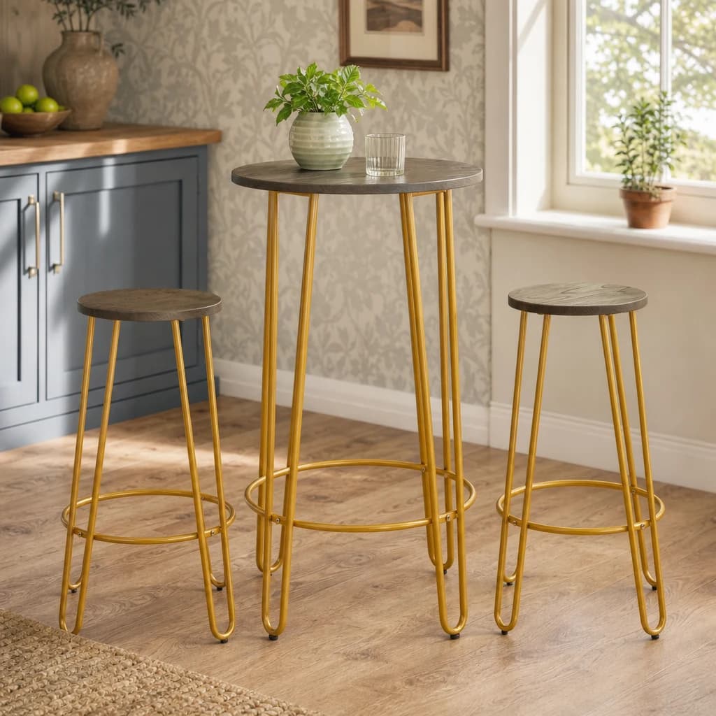 District 3 Piece Gold Finish Bar Table Stool Set - Seating, photo 1 of 8