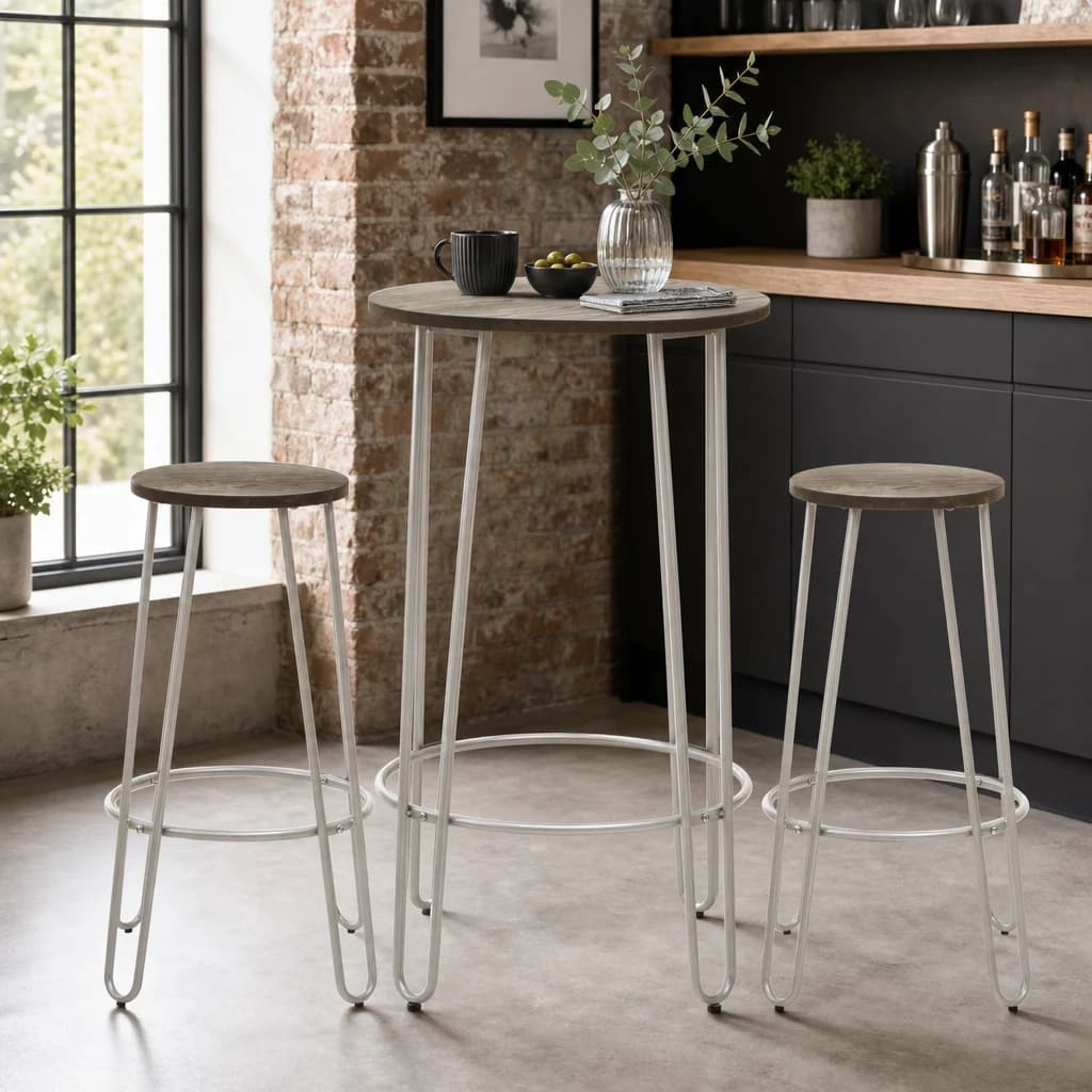 District 3 Piece Silver Frame Bar Table Stool Set - Seating, photo 1 of 8