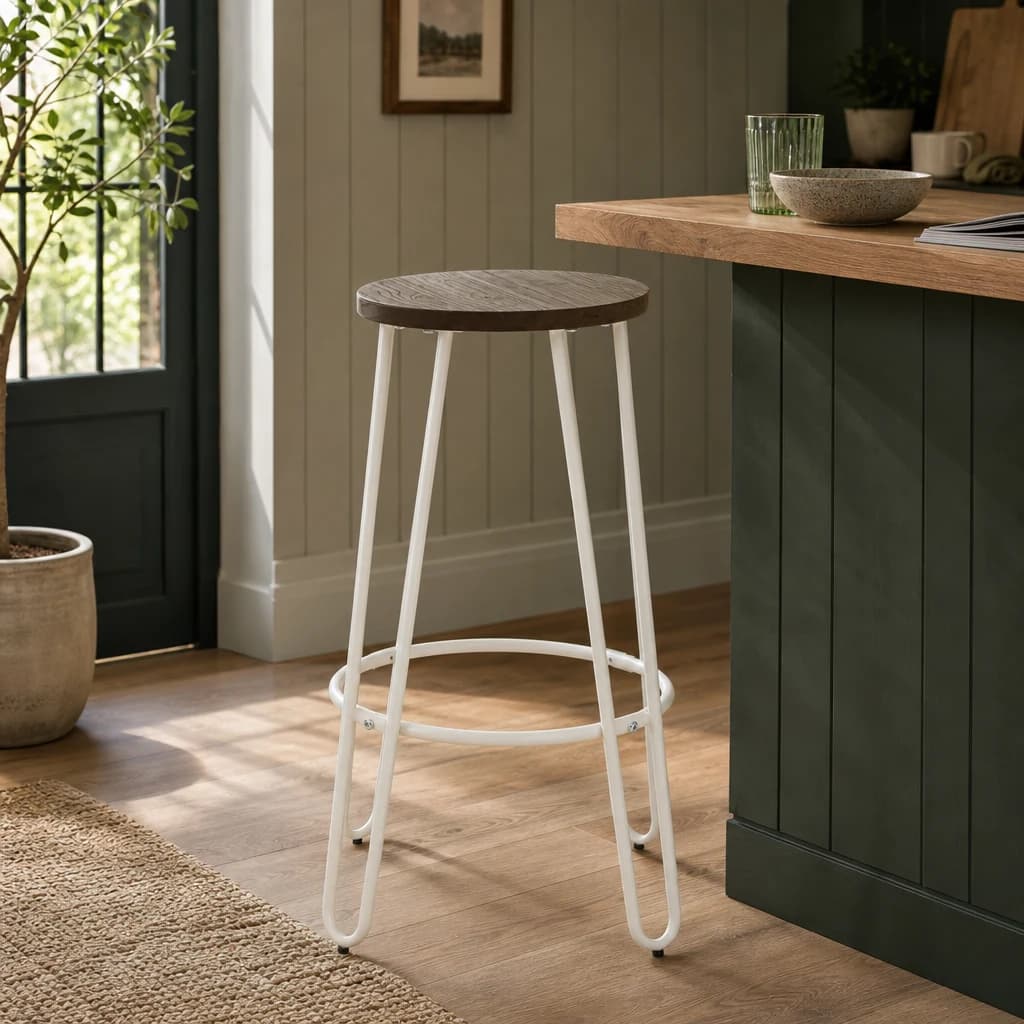 District White Finish Metal Frame Bar Stool - Seating, photo 1 of 8