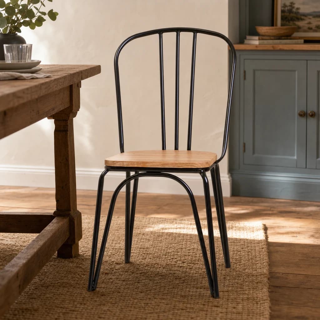District Dining Chair Elm Wood Seat With Black Finish Metal Frame - Seating, photo 1 of 8
