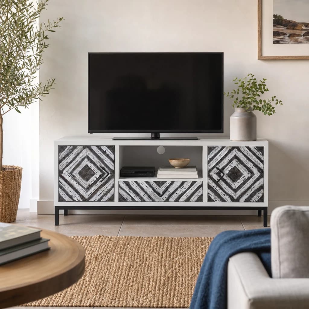 Lombok Rustic Chevron and White Frame Media Unit - Bookcases & shelving, photo 1 of 8