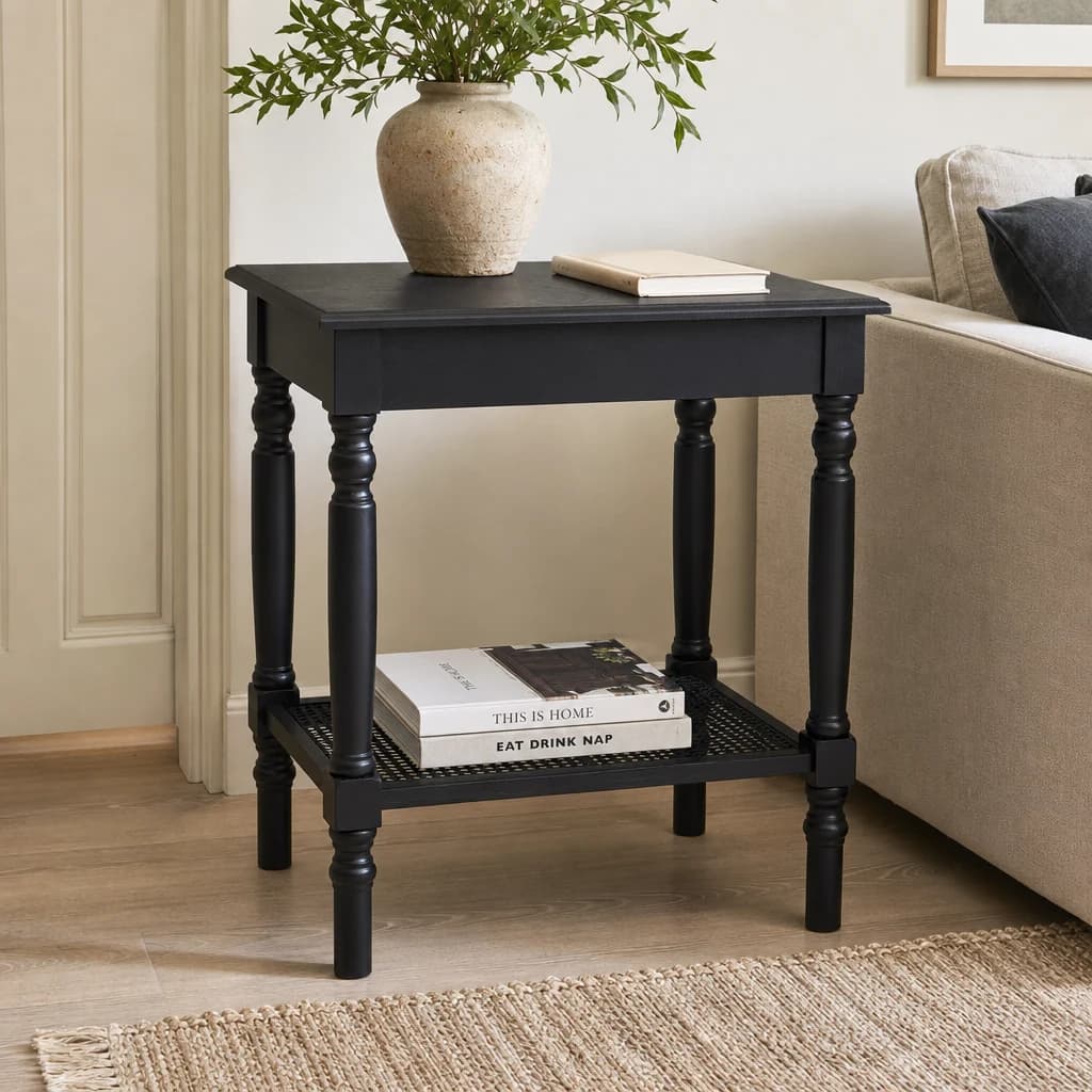 Heritage Black Wooden Side Table with Lower Shelf - Bookcases & shelving, photo 1 of 8
