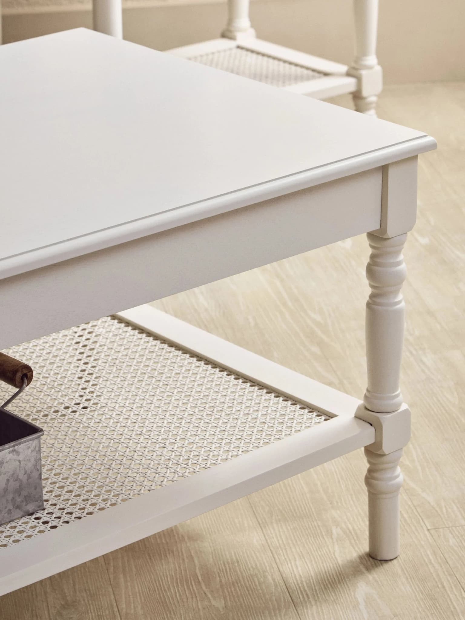 Heritage White Wooden Coffee Table with Rattan Shelf - Bookcases & shelving, photo 2 of 8