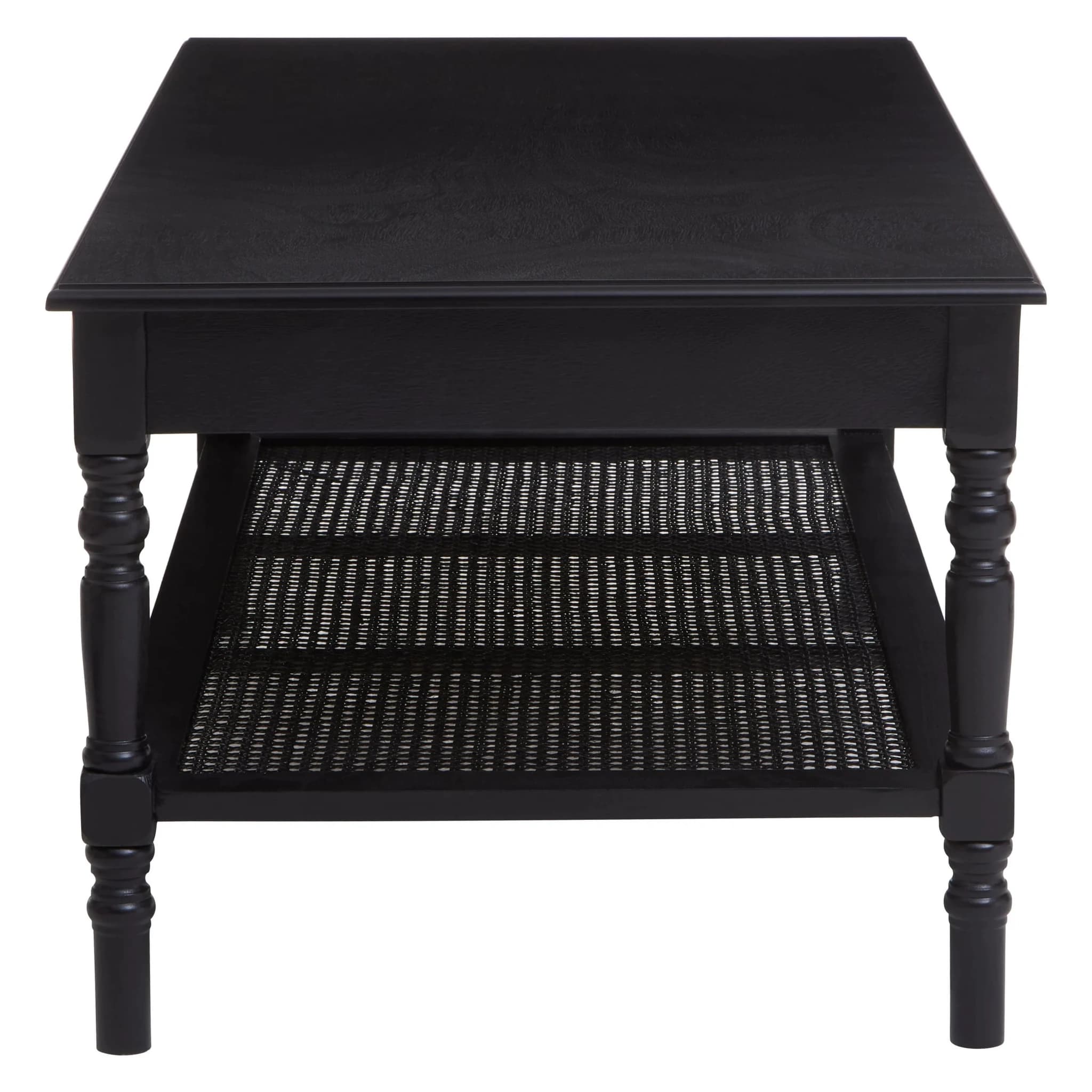 Heritage Black Wooden Coffee Table with Rattan Shelf - Bookcases & shelving, photo 6 of 8