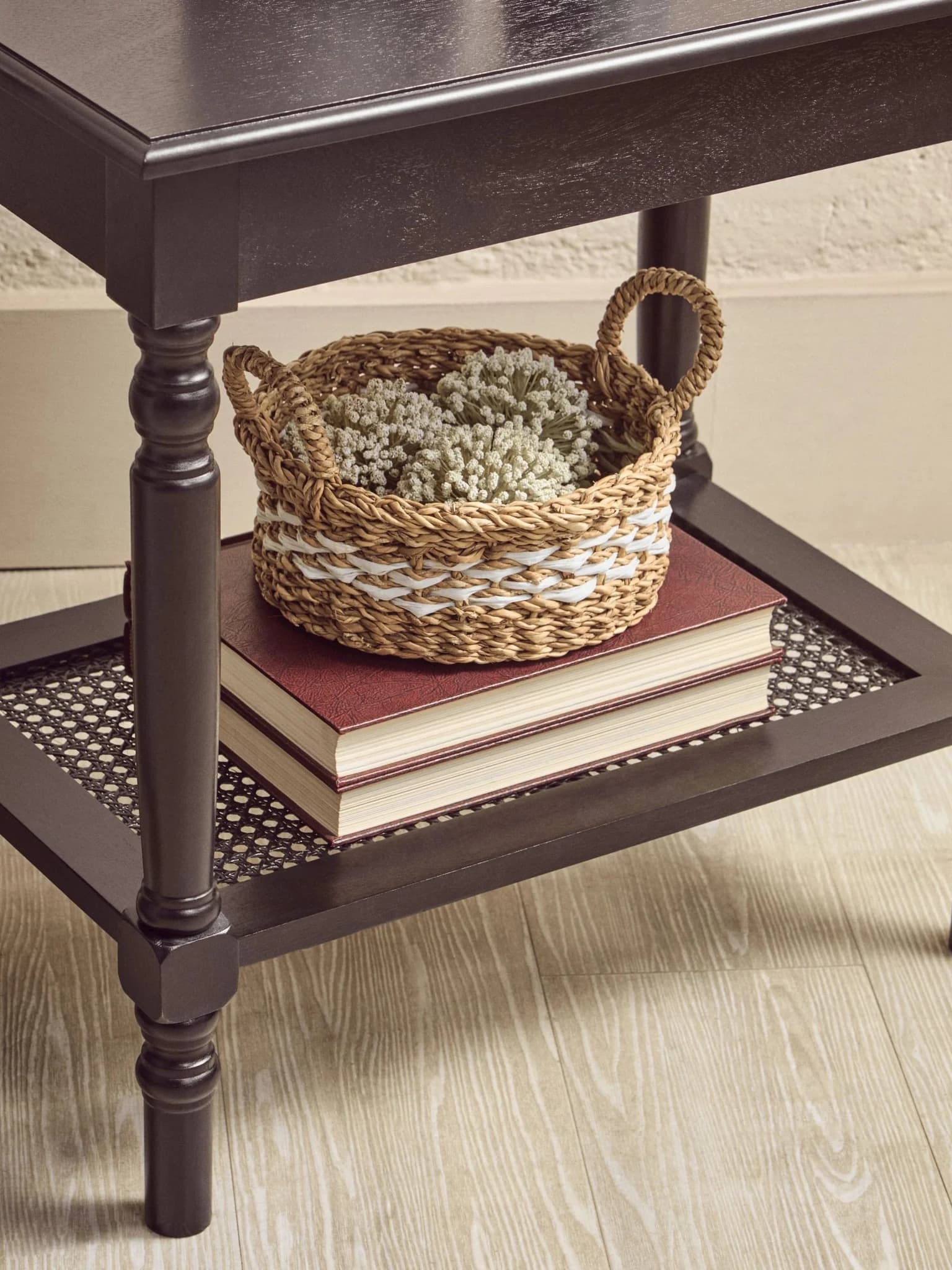 Heritage Black Wooden Coffee Table with Rattan Shelf - Bookcases & shelving, photo 2 of 8